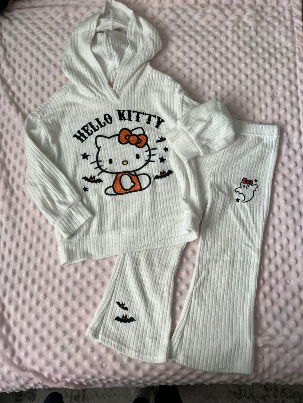Hello Kitty White & Orange Ribbed Hooded Set for Kids